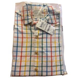 First Impressions Baby Boys Rainbow Plaid Button Down Shirt White 6-9 Months NWT
